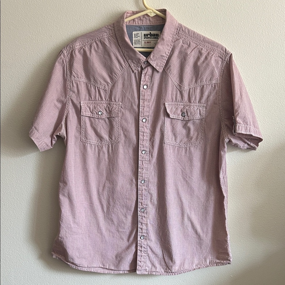 Urban Pipeline Men Red/Blue Check Western Casual Pearl Snap Button Down Shirt.XL